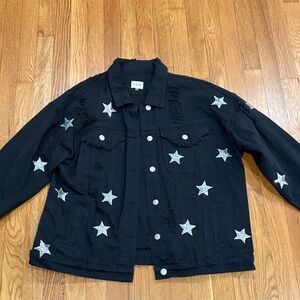 Peach Love California Black Silver Sequin Star Distressed Jacket